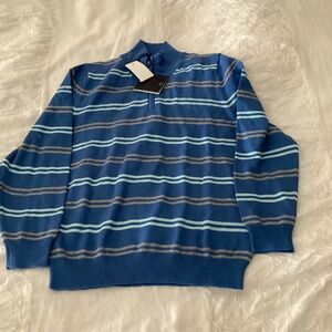 Brooks Brothers new with tags boys blue striped small qtr mock zip high collar
